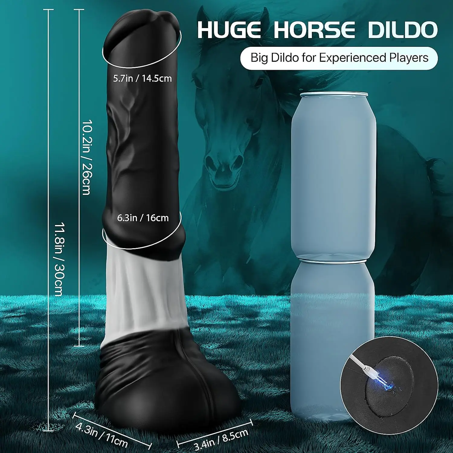 Comparativo de tamanho do horse dildo gigante com medidas de 30 cm