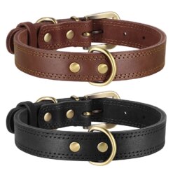Coleira de Couro Genuíno Dog Pet Play Bondage Duplo D-Ring