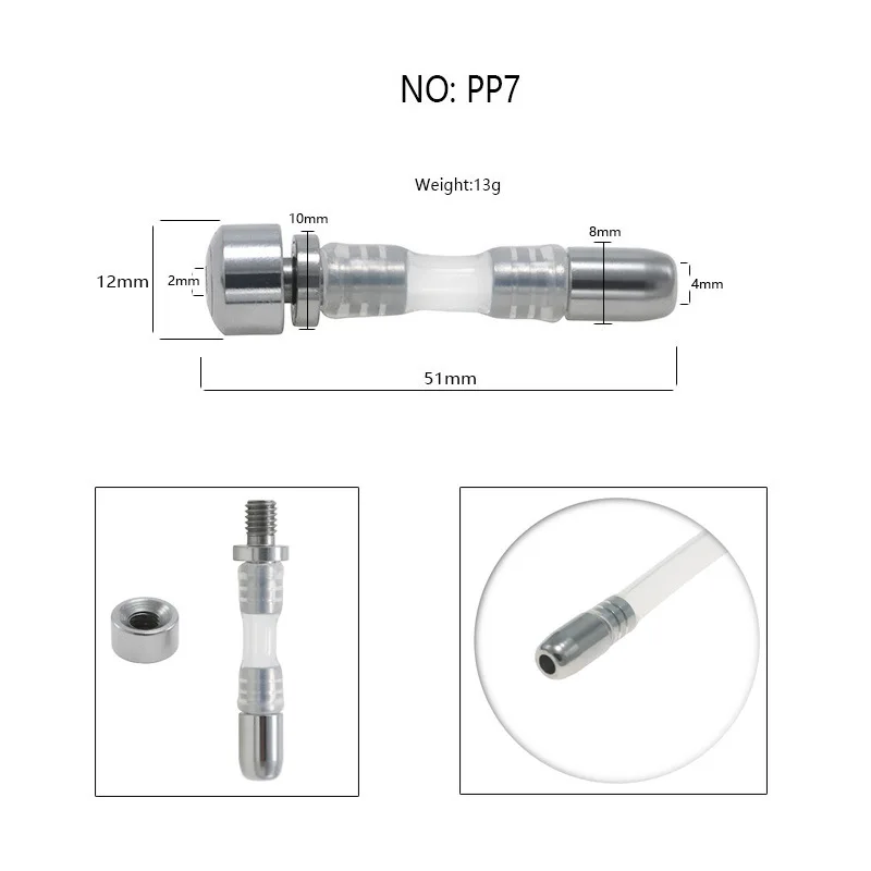 Tubo uretral PP7 de 51 mm com medidas, haste oca em aço e trecho central de silicone