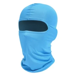 Balaclava azul claro de tecido elástico com abertura única para os olhos