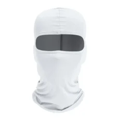 Balaclava branca de tecido elástico com abertura única para os olhos