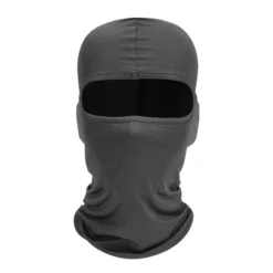 Balaclava cinza escuro de tecido elástico com abertura única para os olhos