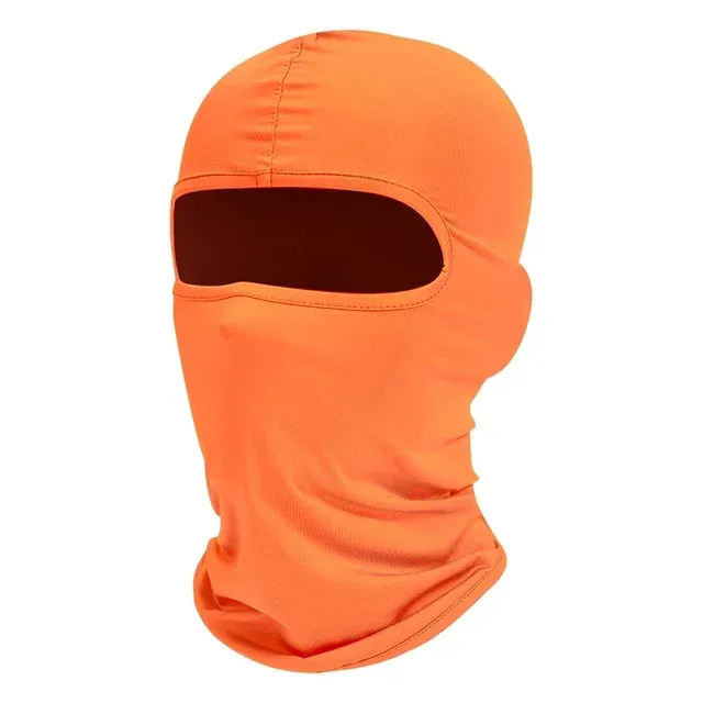 Balaclava laranja de tecido elástico com abertura única para os olhos