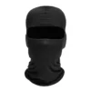 Balaclava preta de tecido elástico com abertura única para os olhos, cobrindo cabeça, rosto e pescoço