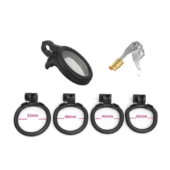 Kit da gaiola de castidade micro com cadeado, 2 chaves e 4 anéis de base