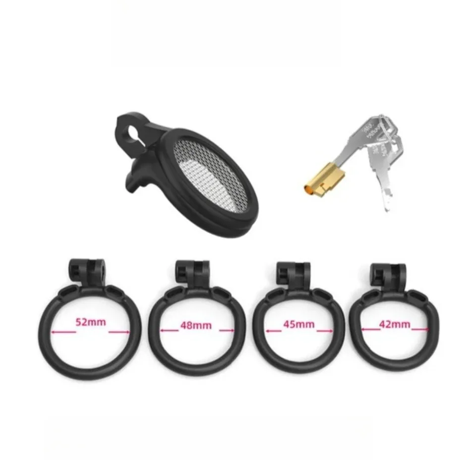 Kit da gaiola de castidade micro com cadeado, 2 chaves e 4 anéis de base