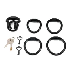 Kit completo preto: gaiola, quatro anéis numerados, cadeado de latão e chaves