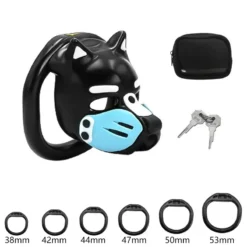 Gaiola de castidade puppy preta com focinho azul