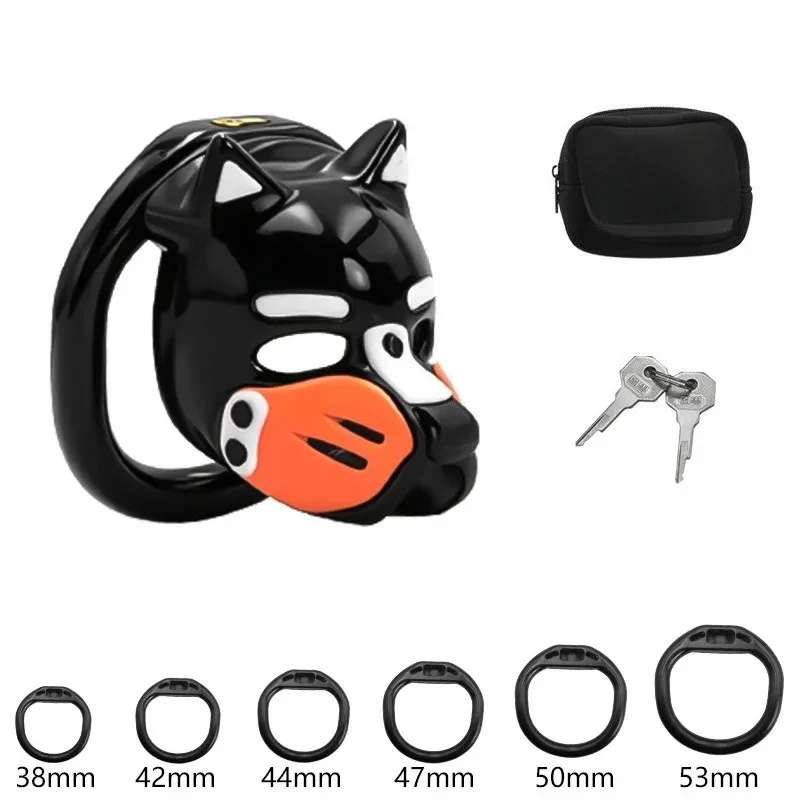 Gaiola de castidade puppy preta com focinho laranja