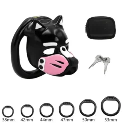 Gaiola de castidade puppy preta com focinho rosa