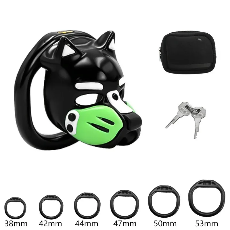 Gaiola de castidade puppy preta com focinho verde