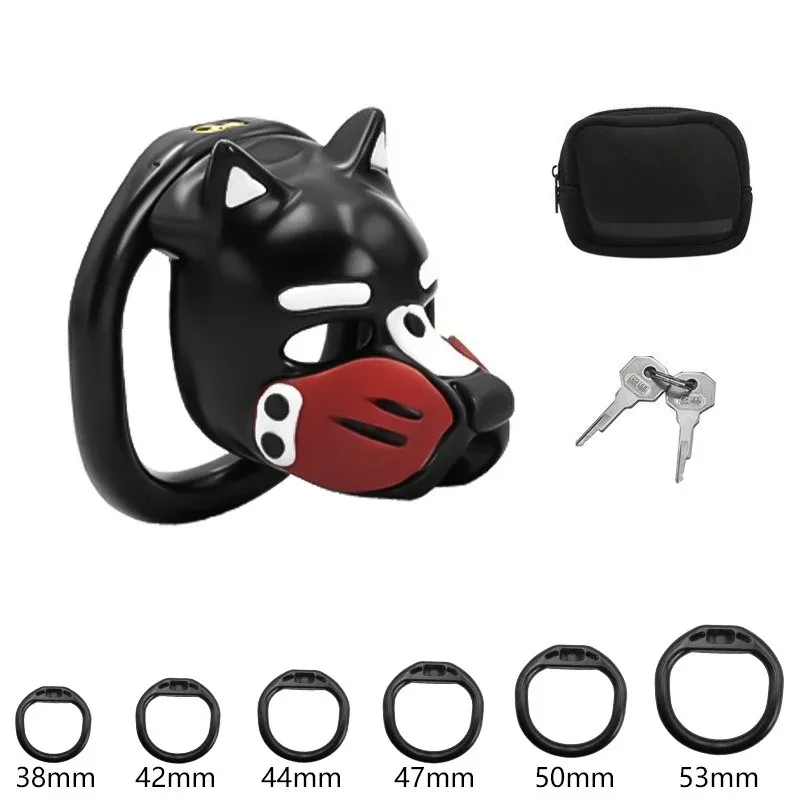 Gaiola de castidade puppy preta com focinho vermelho