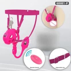 Gaiola de castidade vibratória montada no cinto de tiras com plug vibratório e controle sem fio