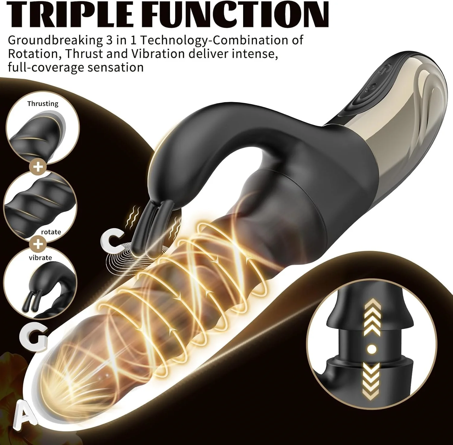 Tornado Vibrador Rabbit Thrust Rotação 360 G-Spot Recarregável - Imagem 4