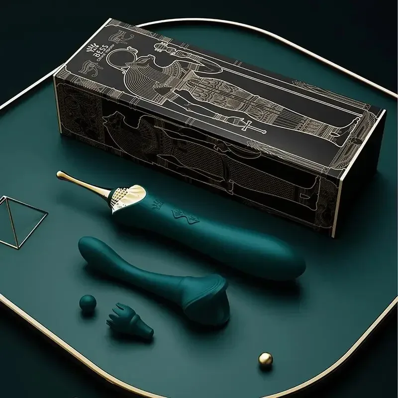 Vibrador de clitoris premium verde com as tres cabecas e a caixa de presente