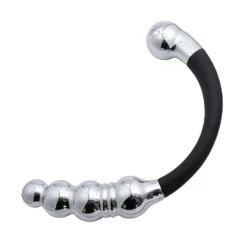 Curvatura do dildo de aço inox com haste central revestida em silicone preto