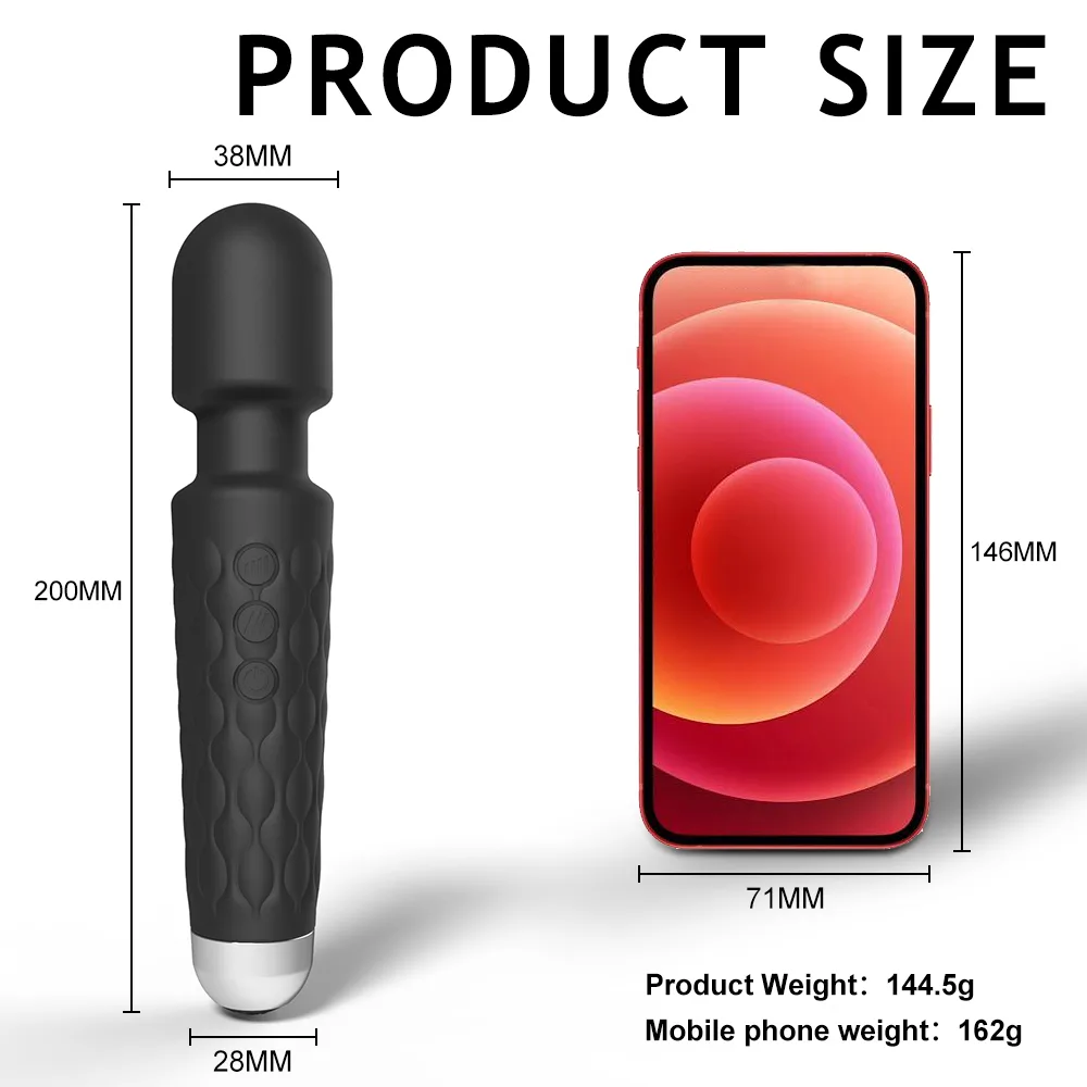 Medidas do wand vibrador Essential, 200 mm de comprimento