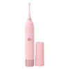 Vibrador clitoriano Estilete na cor rosa com haste fina de silicone e tampa ao lado