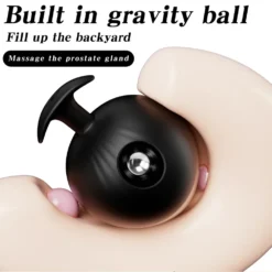 Ilustração do plug anal inflável com bola de peso interna posicionado para massagear a próstata