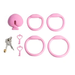 Gaiola BBC Only rosa com quatro anéis de tamanhos diferentes, cadeado de latão e chaves