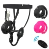 Cinto de castidade preto com gaiola mini vibratória, cinta de quadril, plug anal e controle remoto