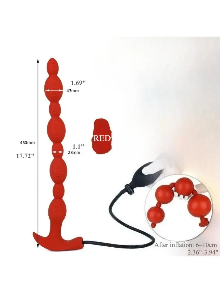Medidas do Colosso vermelho: 45 cm de comprimento, contas de 43 mm, pescoço de 28 mm, inflado de 6 a 10 cm