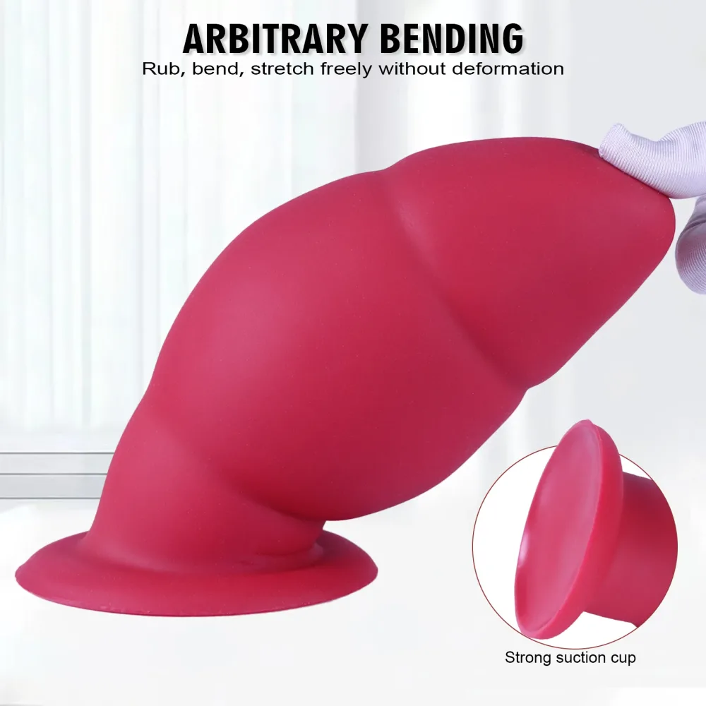 Silicone flexível do Red Titan dobrando sem deformar e detalhe da ventosa forte na base