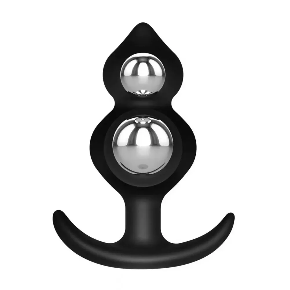 Corte do plug anal Silver Core mostrando as duas bolas de aço dentro dos bulbos de silicone