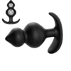 Plug anal com bolas de aço Silver Core em silicone preto com base em âncora