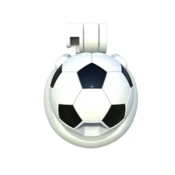 Micro gaiola de castidade de resina em bola de futebol vista de frente