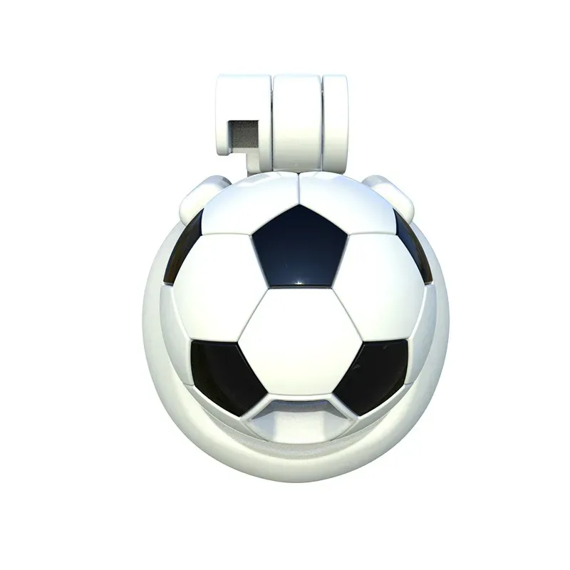 Micro gaiola de castidade de resina em bola de futebol vista de frente
