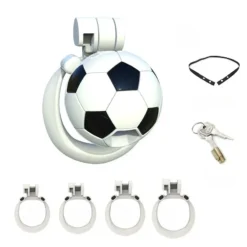 Kit da gaiola de castidade bola de futebol com anéis, cadeado, chaves e tira