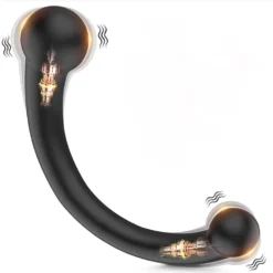 Vibrador curvo preto de dupla ponta com uma esfera vibratória em cada extremidade