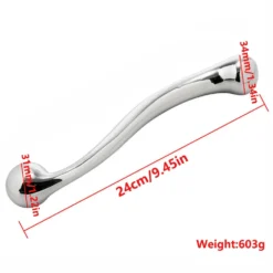 Steel Wand: medidas do dildo de aço inox 24 cm, 3,4 cm e 3,1 cm, 603 g