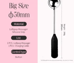 Ficha da versão grande: esfera de 50 mm, 28,5 cm de comprimento e 266 gramas