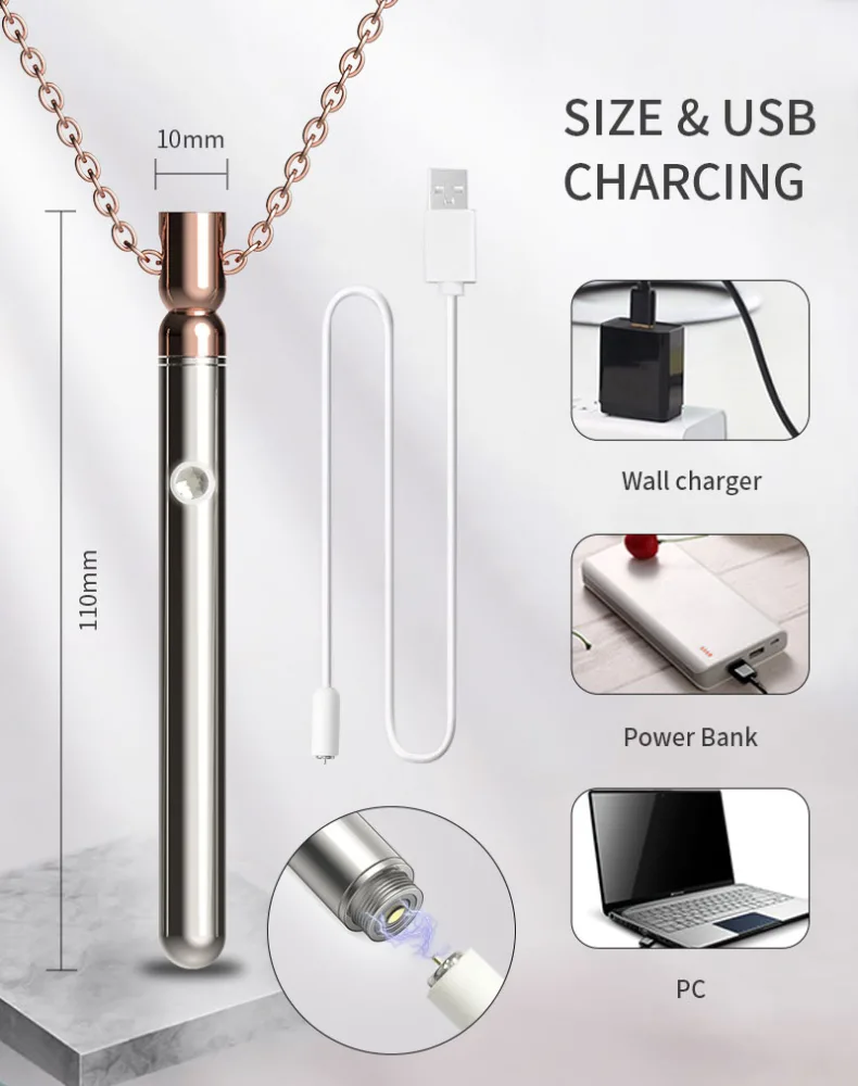 Medidas de 110 mm por 10 mm e cabo magnético USB que carrega em tomada, power bank ou computador
